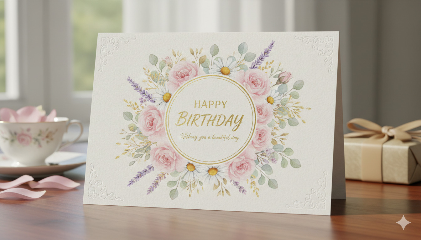 Birthday greeting card with floral design